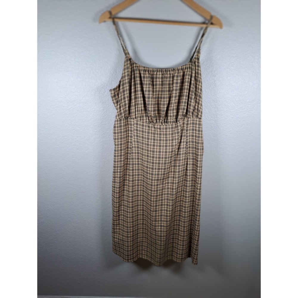 Forever 21 Plaid Dress Tan Black Checkered Spaghetti Strap Sleeveless